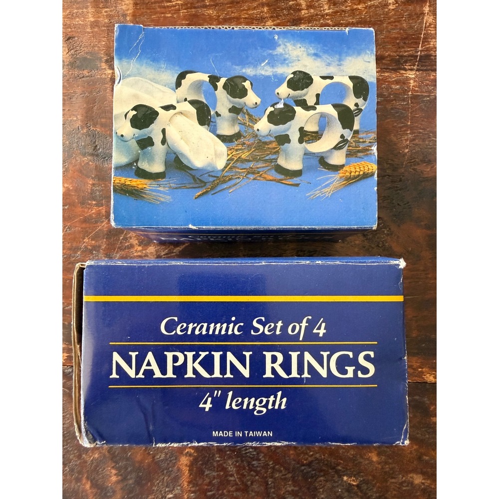 Boston Warehouse Cow Napkin Rings Set of 8 Ceramic Farmcore 1993 4in Black White